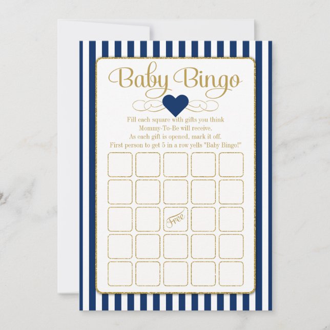 Baby Bingo Navy Blue Gold Baby shower Cartes de je (Devant)