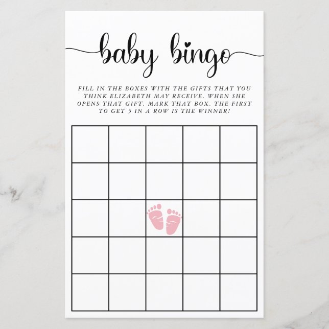 Baby Bingo rose bébé fille douche Jeu (Devant)
