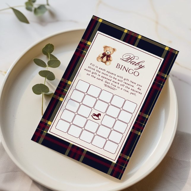 Baby Bingo Teddy Bear Red Plaid Baby shower jeu (Créateur téléchargé)