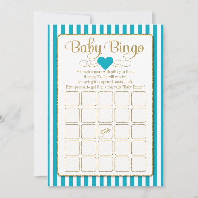 Baby Bingo Turquoise Gold Baby shower Cartes de je (Devant)