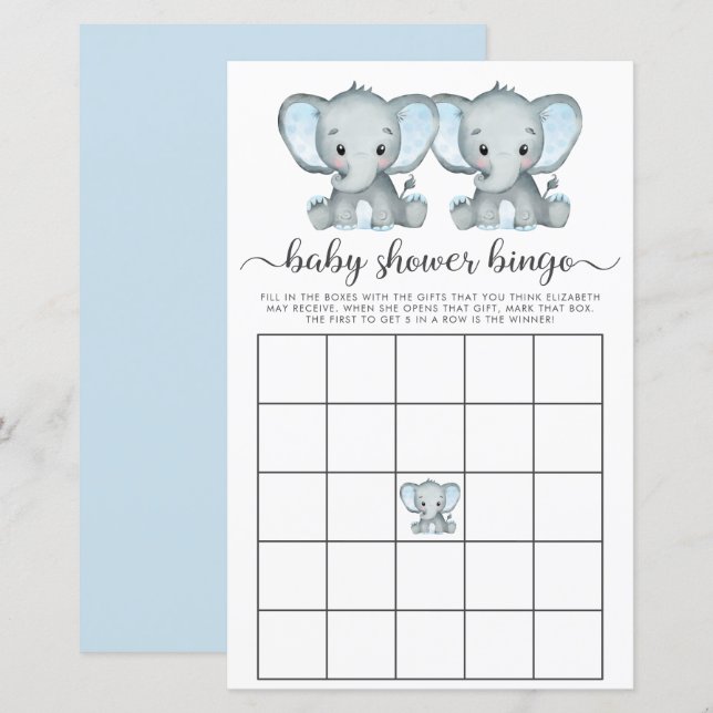 Baby Bingo Twin Boys Elephant Douche Jeu (Devant / Derrière)