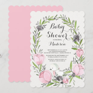 Baby Bird rose Floral Girl Baby shower Invitation