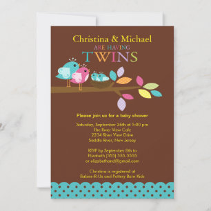 Baby Birds Nest Twins Baby Shower Invitations