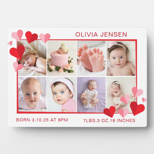 Baby Birth Stats Four Photo Collage  Plaque (Devant)
