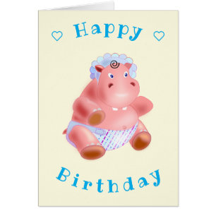 Baby Birthday Card Baby Hippo - Votre nom de texte