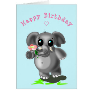Baby Birthday Card Petit éléphant avec fleurs