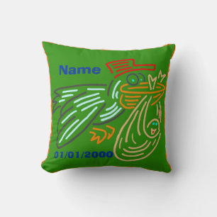 Baby Birthday Stork Coussin Vert