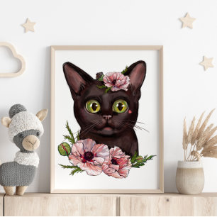 Baby Black Chat Rose Animal Poster Impression mu