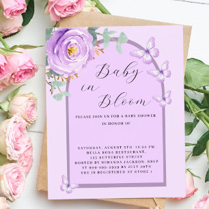 Baby Bloom violet papillon Baby shower invitation