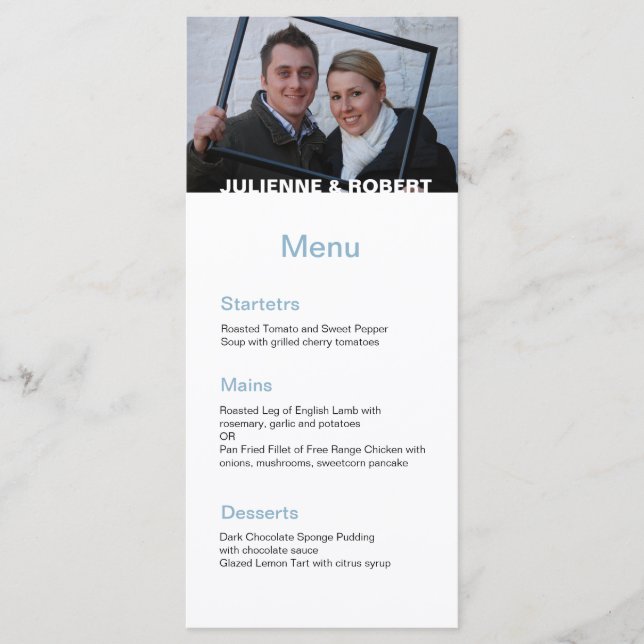 Baby Blue Elegant Modern Photo Mariage Menu (Devant)