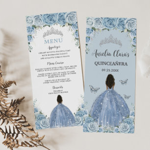 Baby Blue Floral Brown Princesse Quinceañera Menu
