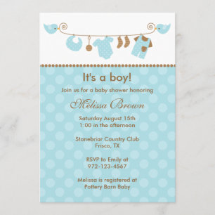Baby Blue Laverie Ligne Bébé Douche Invitations