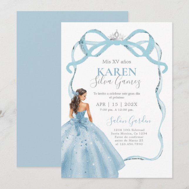 Baby Blue Quinceanera Invitation (Devant / Derrière)