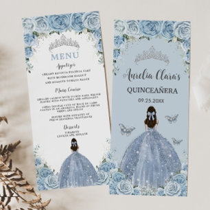 Baby Blue Roses Floral Princess Quinceañera Menu