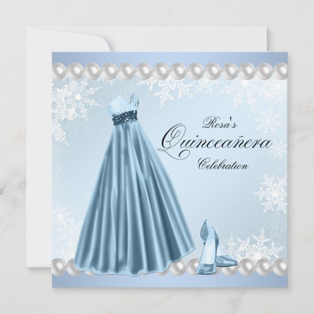 Baby Blue Snowflake Quinceanera Invitations (Devant)