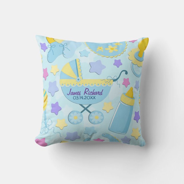 Baby Blue Stars et Carriage Keepsaké Coussin (Recto)