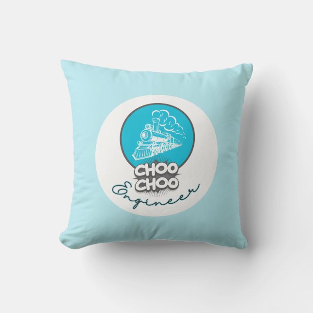 Baby Blue Train Choo Choo Ingénieur Lance Oreiller (Recto)