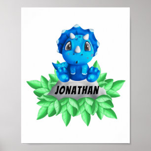 Baby Blue Triceratops Dinosaur Poster blanc