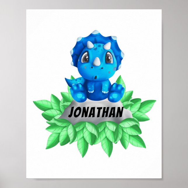 Baby Blue Triceratops Dinosaur Poster blanc (Devant)
