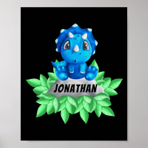 Baby Blue Triceratops Dinosaur Poster noir