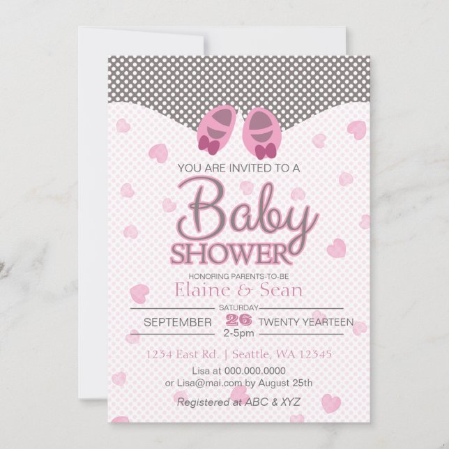 Baby Booties Filles roses baby shower invitation (Devant)