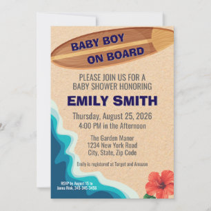 Baby Boy À Bord Surfboard Baby shower Invitation