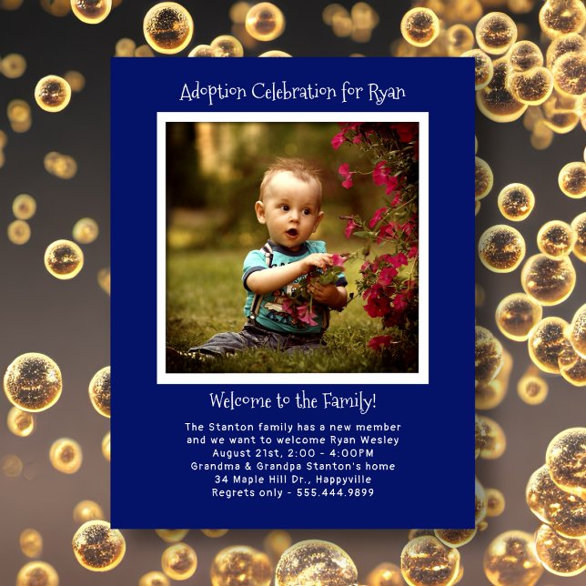 Baby Boy Adoption Party Photo Invitation Modèle (Créateur téléchargé)