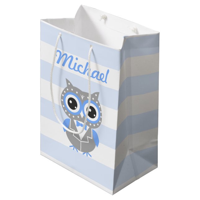 Baby Boy Baby shower Cute Owl Blue Cadeau Sac cade (Devant Angle)