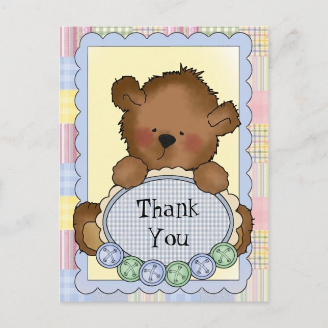 Baby Boy Bear Merci carte postale (Devant)