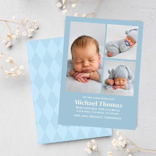 Baby Boy Birth Photo Collage personnalisé bleu