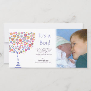 Baby Boy Birth Retro Tree Faire-part Photocard