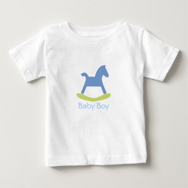 Baby Boy Bleu et Jaune Rocking Horse Baby Tshirt (Devant)