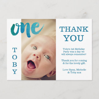 Baby Boy Blue 1er anniversaire Merci Carte photo