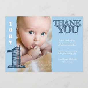 Baby Boy Blue 1er anniversaire Merci Carte photo