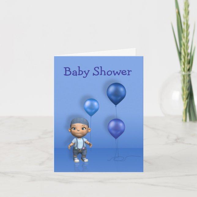 Baby Boy & Blue Balloons Baby shower Carte de voeu (Devant)