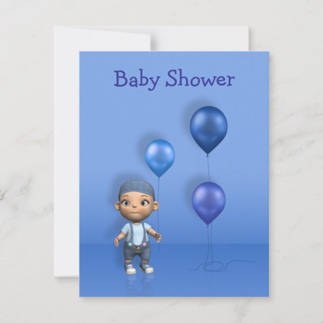 Baby Boy & Blue Balloons - Invitation Baby shower (Devant)