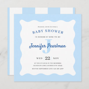 Baby Boy Blue Monogram Douche Invitation