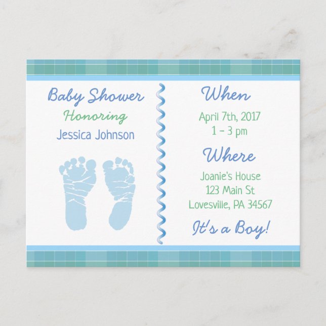 Baby Boy Blue Sage Green Baby shower Invitation (Devant)