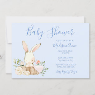 Baby Boy Blue Script mignon Bunny Baby Invitation
