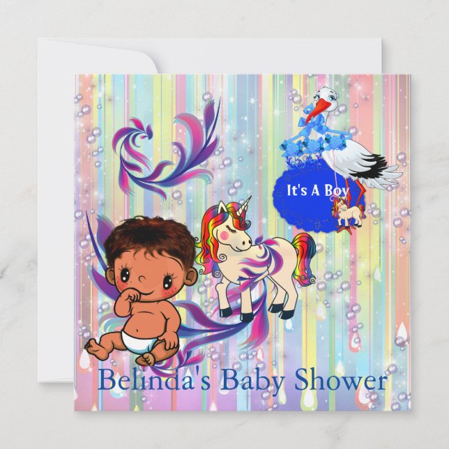 Baby Boy Bubbles & Unicorns Butterfly Invitation (Devant)