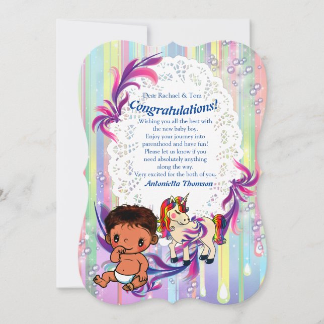 Baby Boy Bubbles & Unicorns Carte de félicitations (Devant)