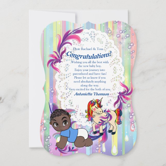 Baby Boy Bubbles & Unicorns Carte de félicitations (Devant)
