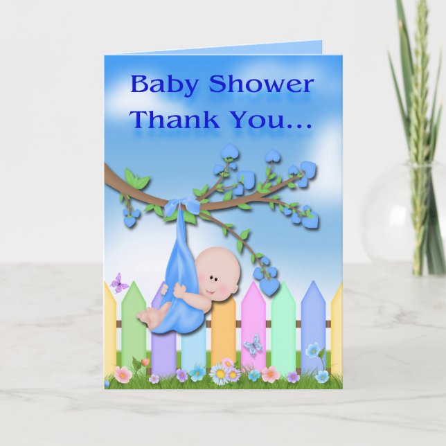 Baby Boy - Carte de remerciements Baby shower Jard (Devant)