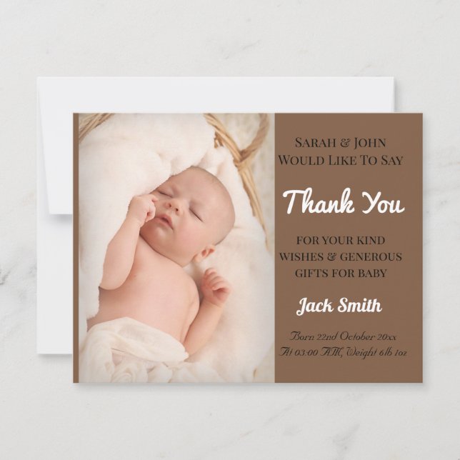 Baby Boy Carte de remerciements Brown (Devant)