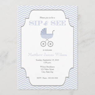 Baby Boy Chevron Sip and See Invitation