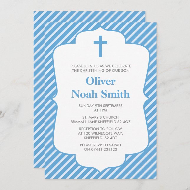Baby Boy Christening/Baptism Invitation (Devant / Derrière)