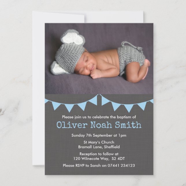 Baby Boy Christening/Baptism Invitation (Devant)