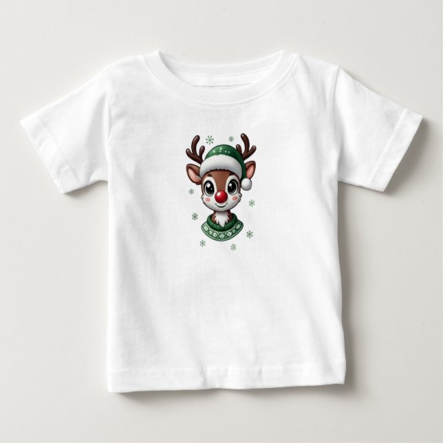 Baby Boy Cute Reindeer Personalized T-Shirt (Devant)