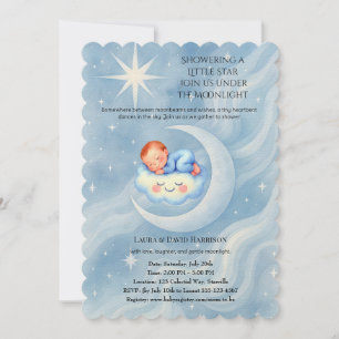 Baby Boy Douche Invitation Lune Étoiles Aquarelle