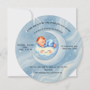 Baby Boy Douche Invitation Lune Étoiles Aquarelle